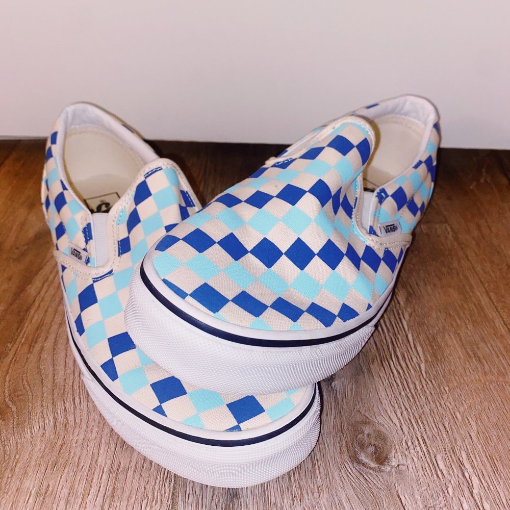 Vans Blue Checkered Slip Ons